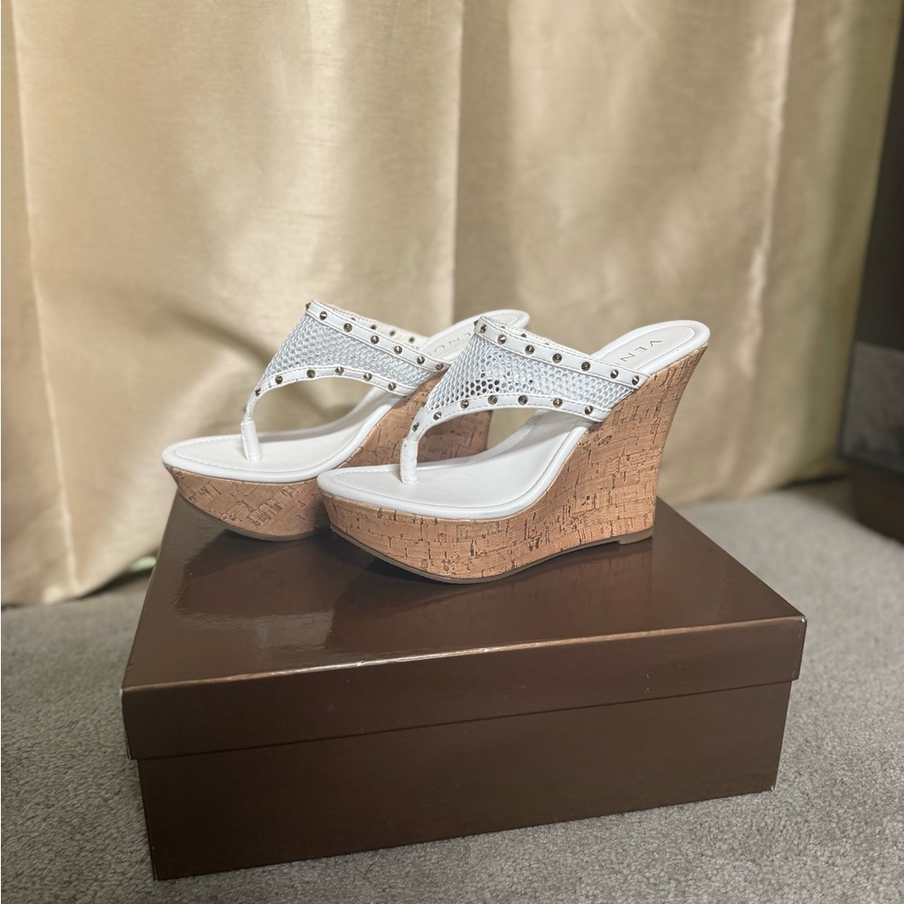 VENUS White Wedge Sandals. 4 inch.